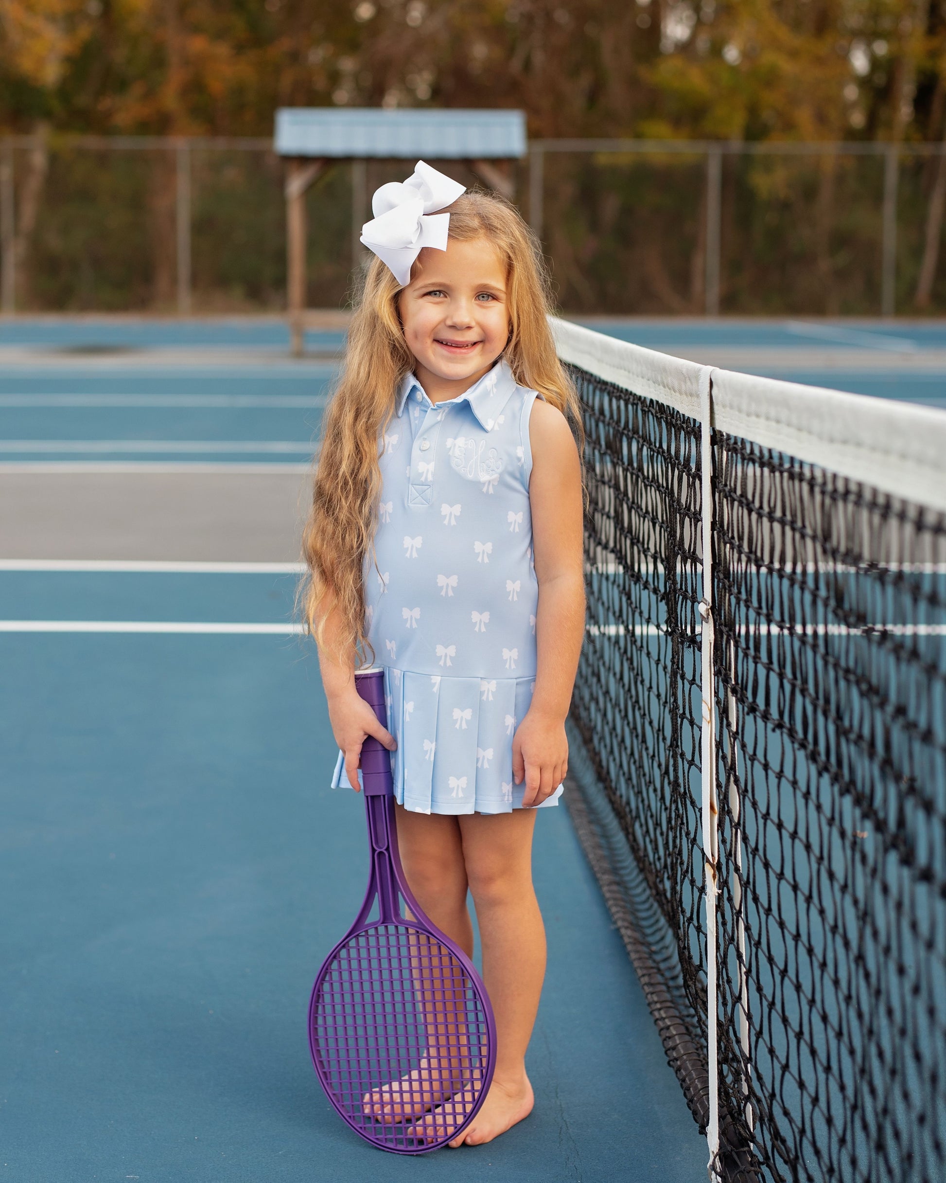 Blue And White Bow Print Lycra Tennis Dress Blue And White Bow Print Lycra Tennis Dress