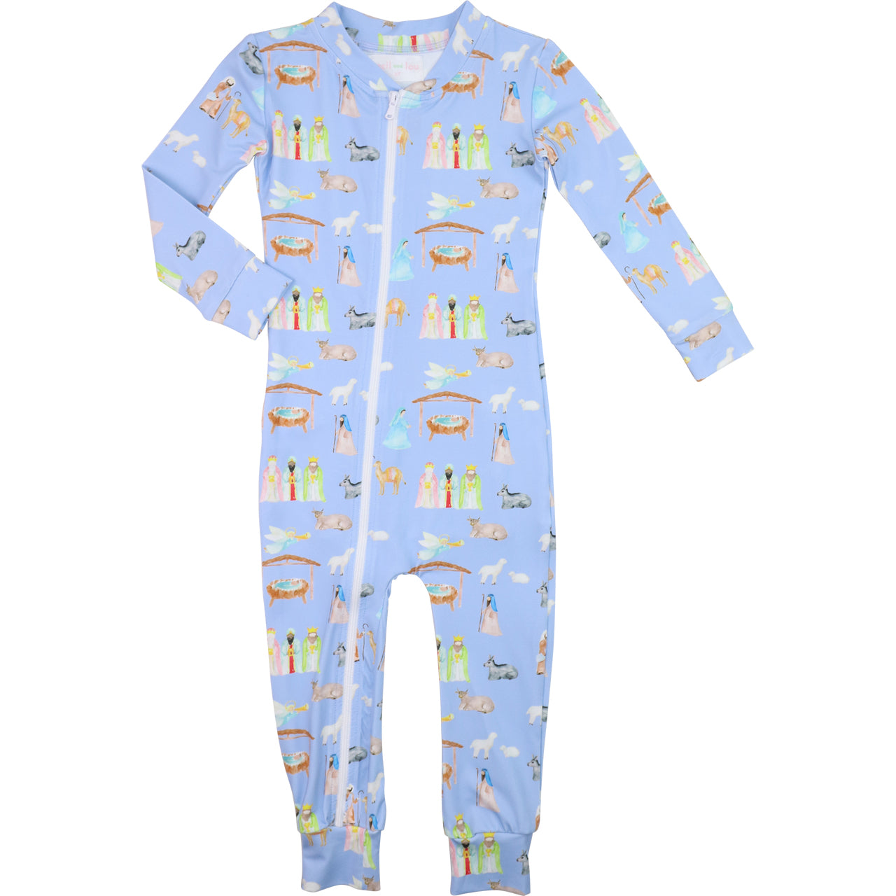 Blue Knit Nativity Scene Zipper Pajamas
