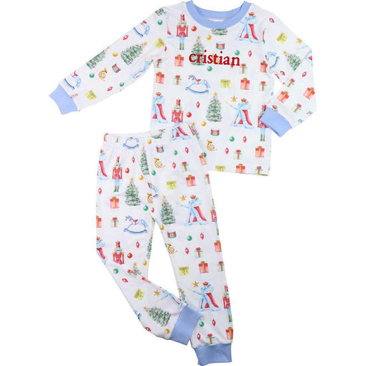 Blue Knit Holiday Nutcracker Pajamas