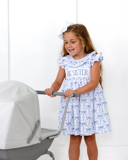 Blue Bow Smocked Big Sister Dress