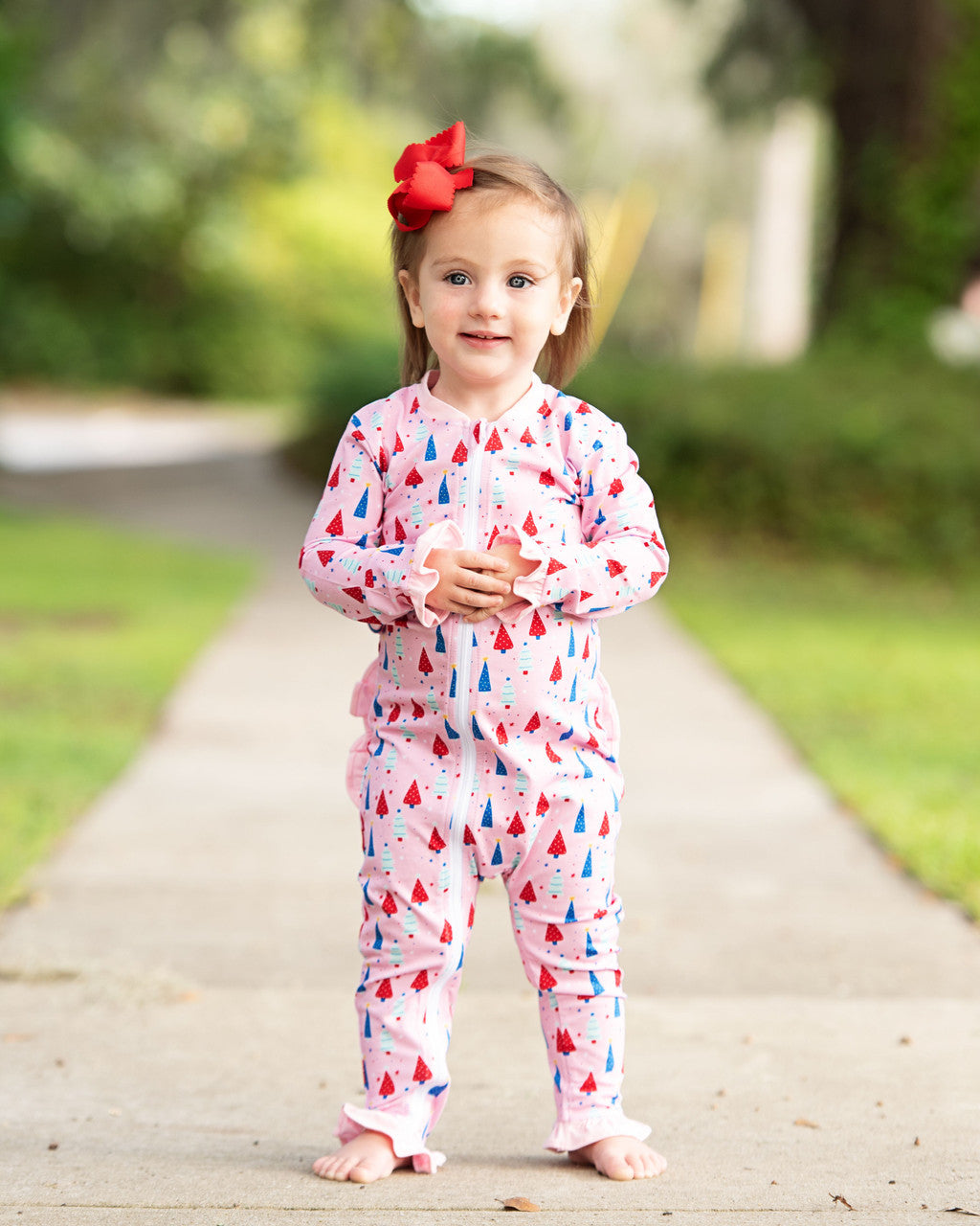 Pink And Red Knit Christmas Tree Zipper Pajamas