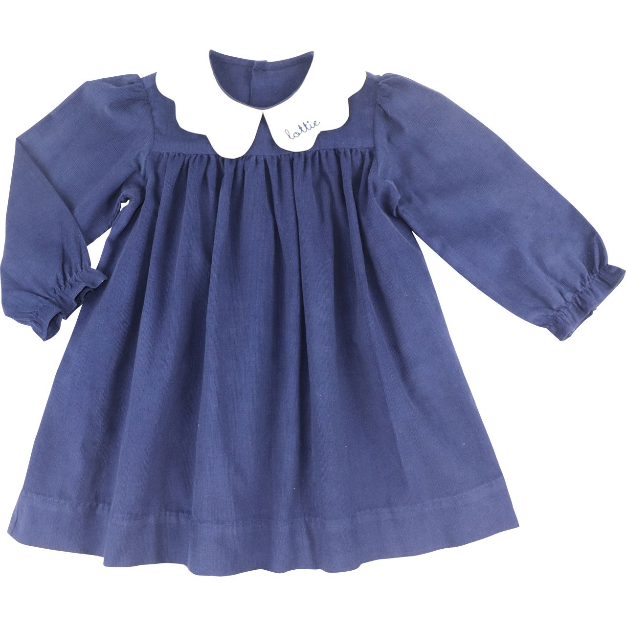 Navy Corduroy Scalloped Collar Dress
