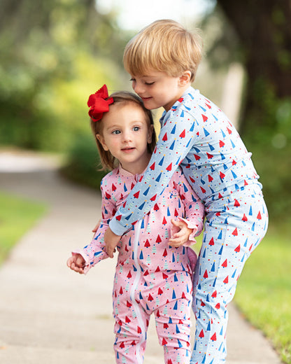 Pink And Red Knit Christmas Tree Zipper Pajamas