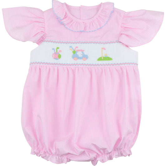 Pink Gingham Smocked Golf Bubble