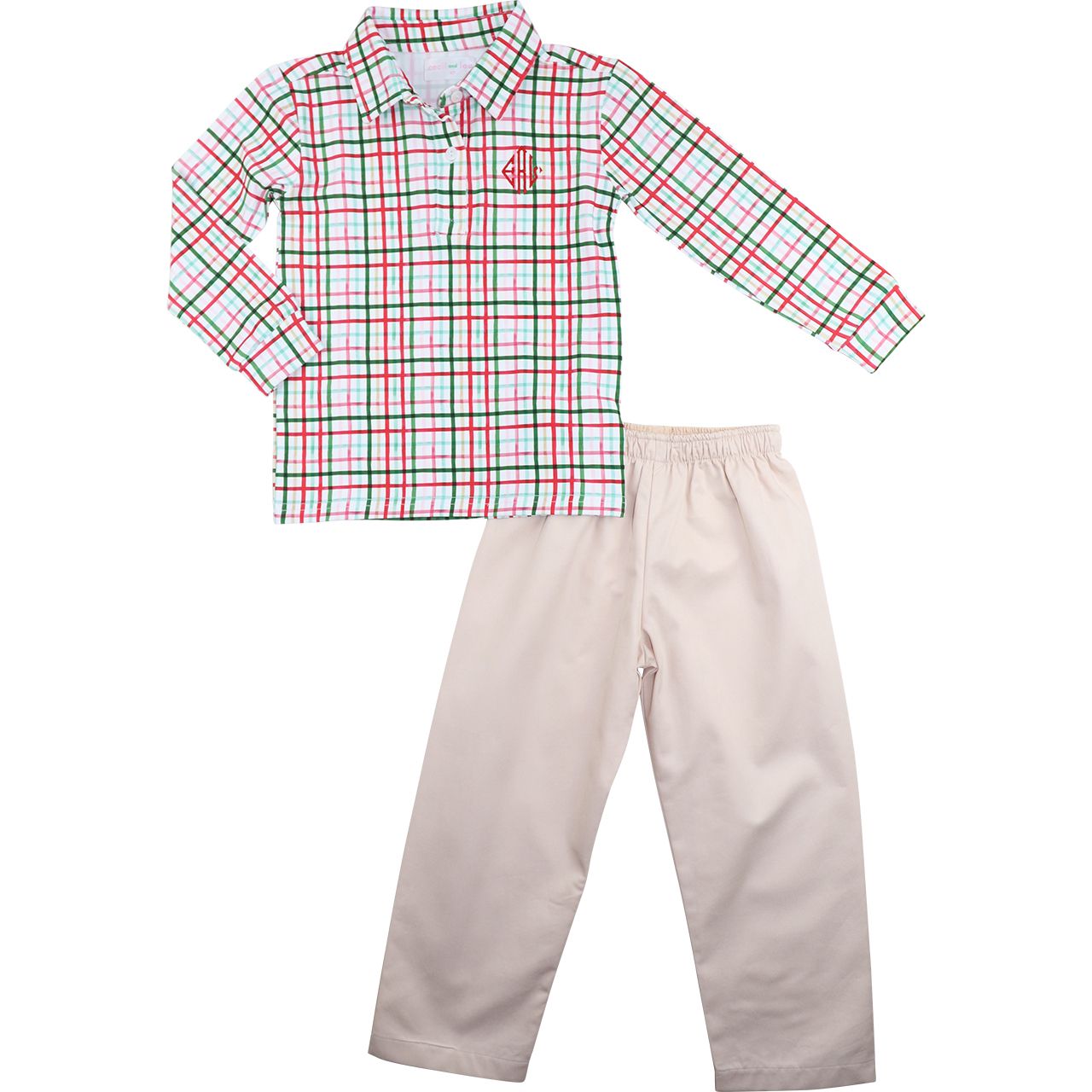 Holiday Windowpane Polo Pant Set