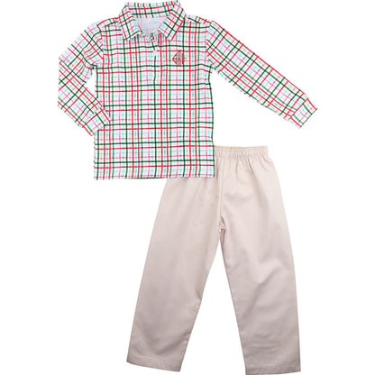 Holiday Windowpane Polo Pant Set