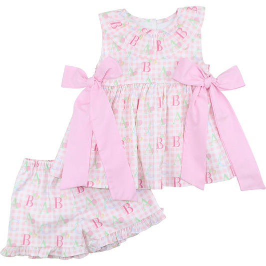 Pink ABC Bow Short Set