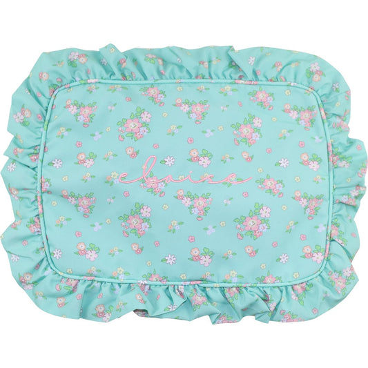 Mint Petite Floral Ruffle Zipper Pouch