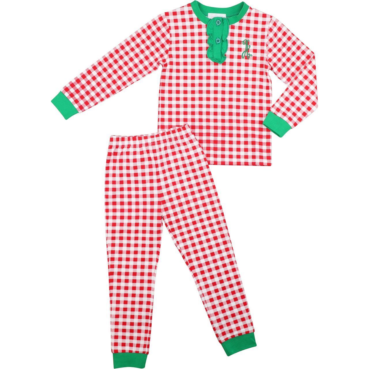 Red And Green Check Ruffle Knit Pajamas