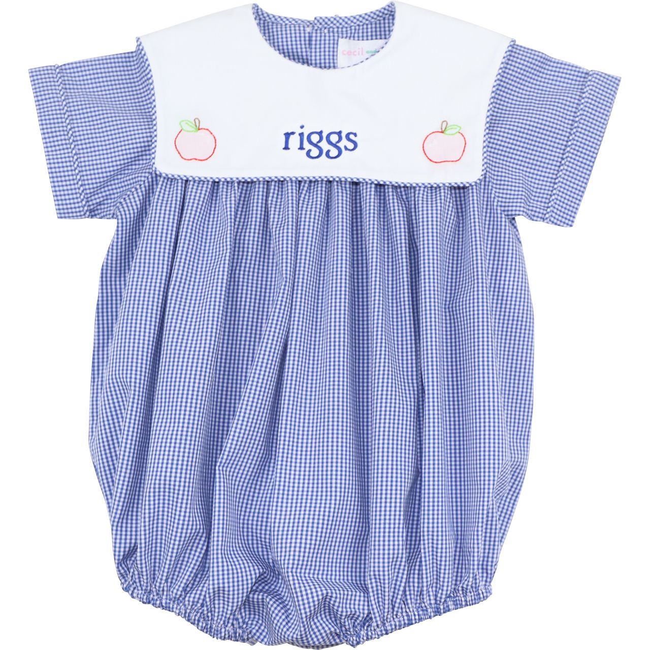 Navy Gingham Shadow Embroidered Apple Bubble