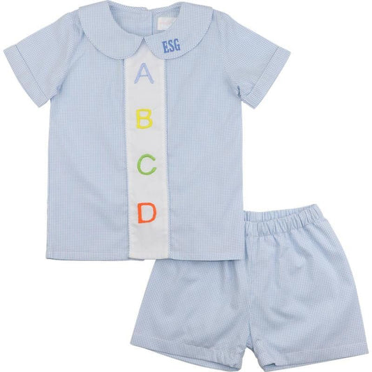 Blue Gingham ABC Short Set