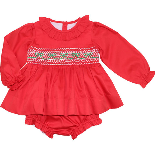 Red And Green Smocked Bow Diaper Set