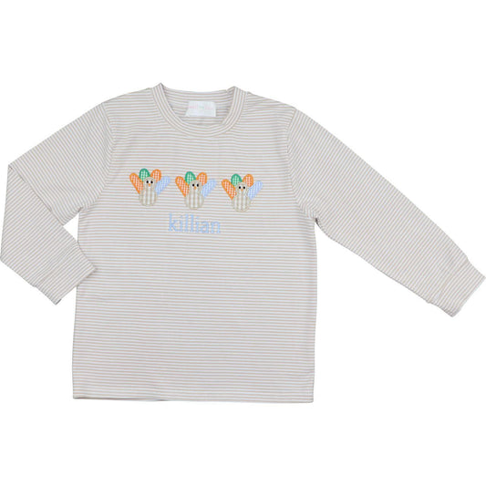 Khaki Stripe Knit Applique Turkeys Shirt