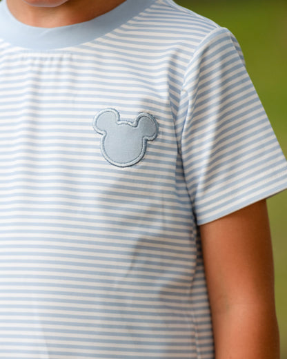 Blue Stripe Knit Mouse Ears Shirt