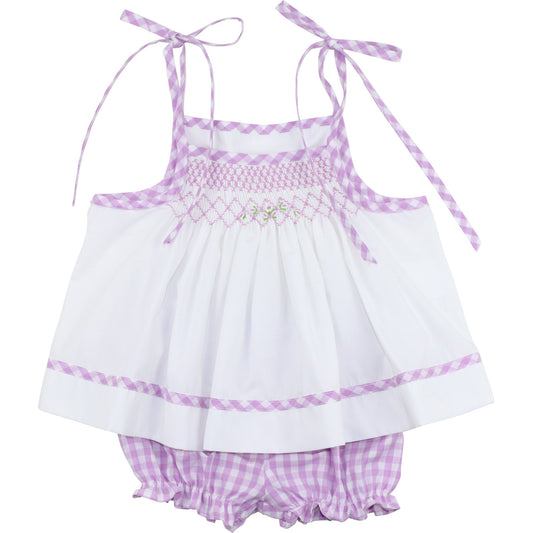 Lavender Smocked Shoulder Tie Diaper Set