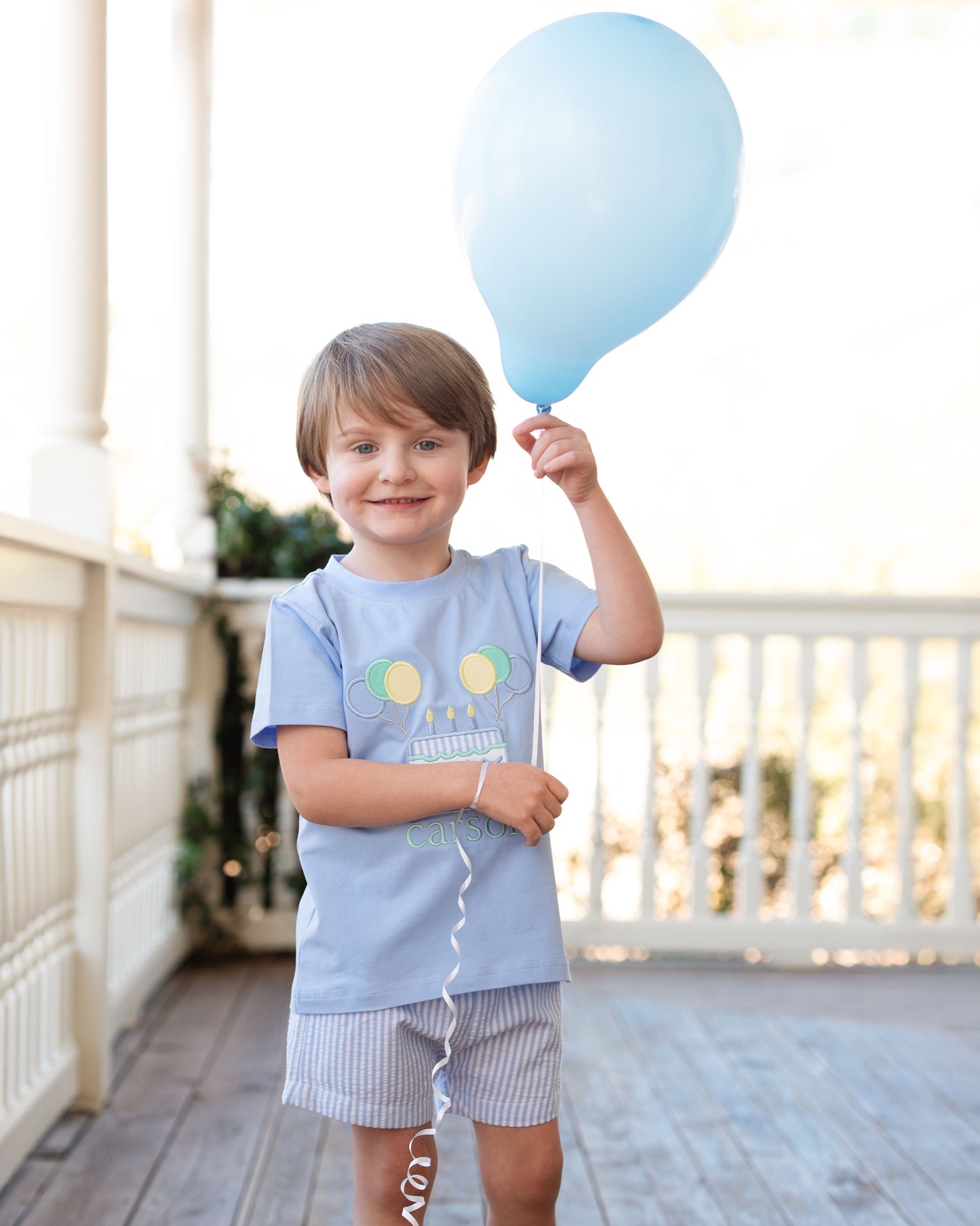 Blue Seersucker Birthday Short Set
