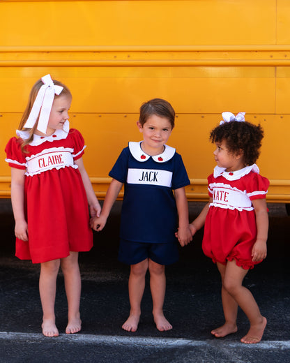 Navy Honeycomb Custom Smocked Back To School Short Set