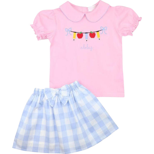 Pink And Blue Check Back To School Skirt Set