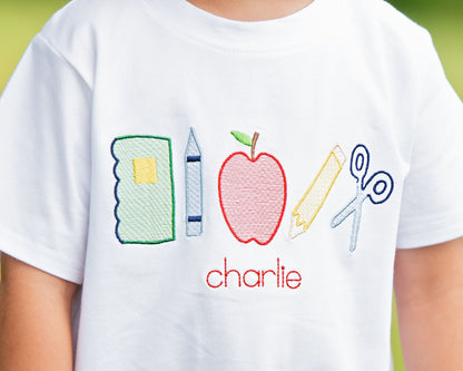 White Embroidered Back To School Knit Shirt