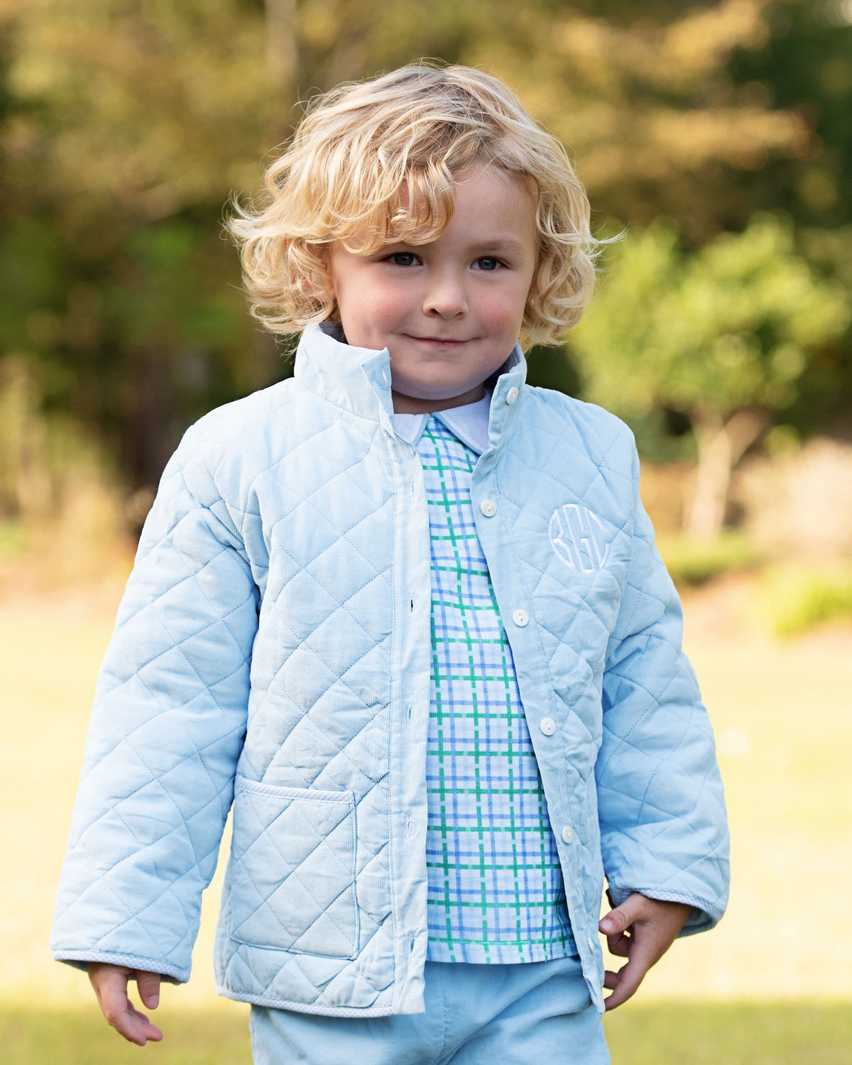 Blue Quilted Corduroy Coat