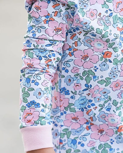 Pink And Blue Liberty Floral Knit Zipper Pajamas