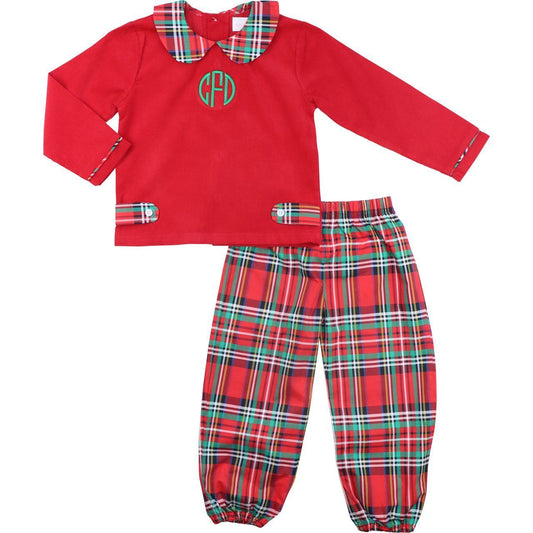 Red Tartan Plaid Ankle Pant Set