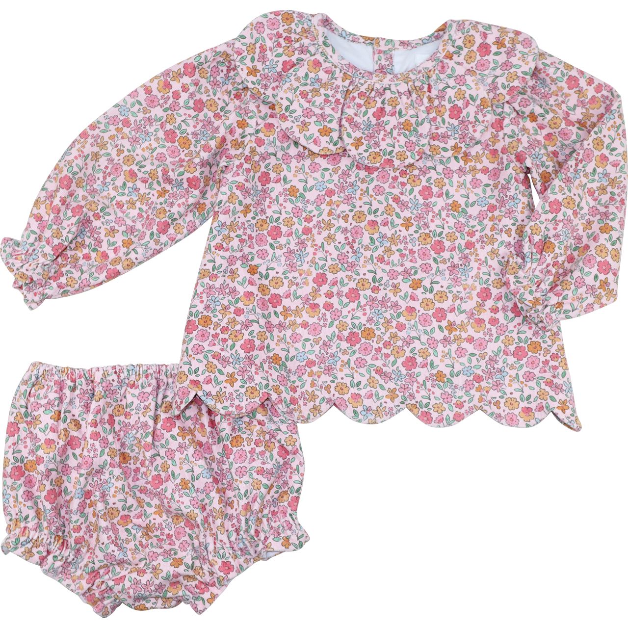Pink Floral Corduroy Diaper Set