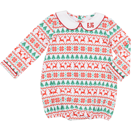 Red And Green Knit Holiday Print Bubble