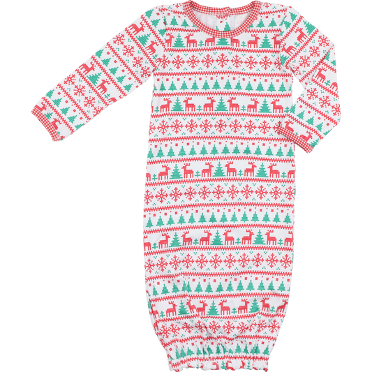 Red And Green Knit Holiday Print Baby Gown