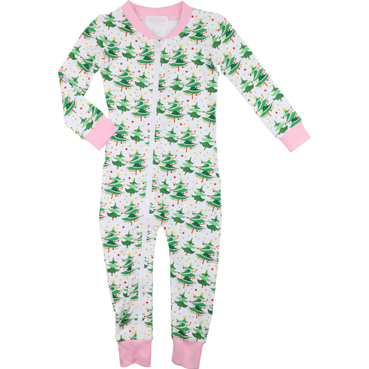 Pink And Green Knit Christmas Tree Zipper Pajamas