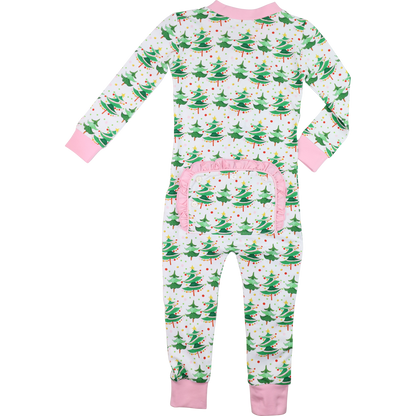 Pink And Green Knit Christmas Tree Zipper Pajamas
