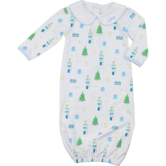 Blue And Green Knit Holiday Nutcracker Baby Gown