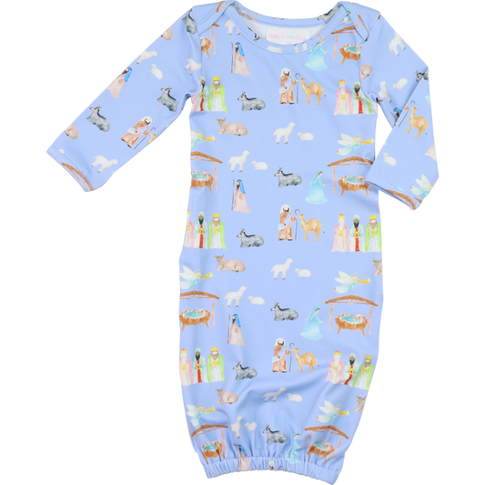 Blue Knit Nativity Baby Gown