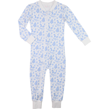 Blue Knit Rocking Horse Holiday Zipper Pajamas