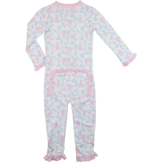 Pink And Blue Knit Christmas Tree And Ribbon Zipper Pajamas