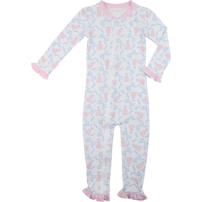 Pink And Blue Knit Christmas Tree And Ribbon Zipper Pajamas