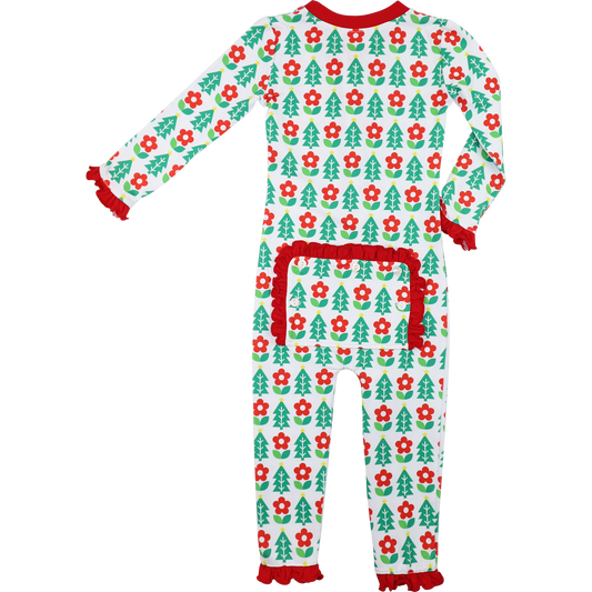 Red And Green Knit Holiday Block Print Zipper Pajamas