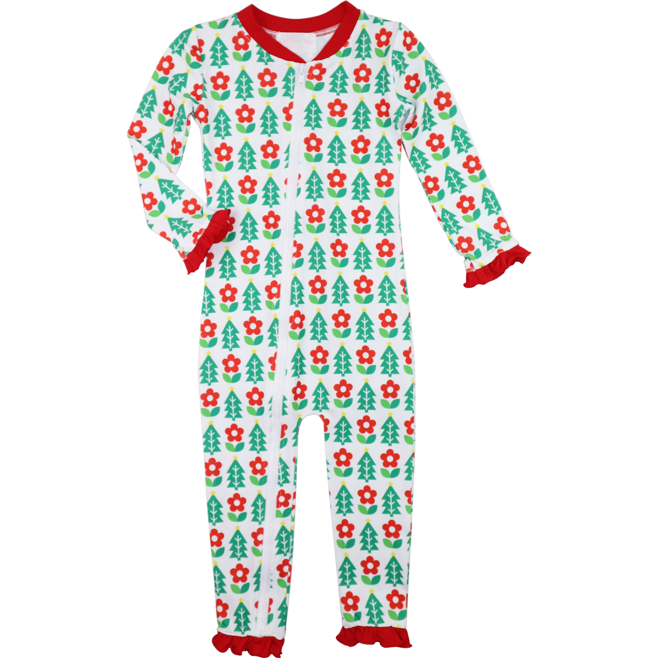 Red And Green Knit Holiday Block Print Zipper Pajamas