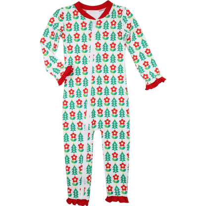 Red And Green Knit Holiday Block Print Zipper Pajamas