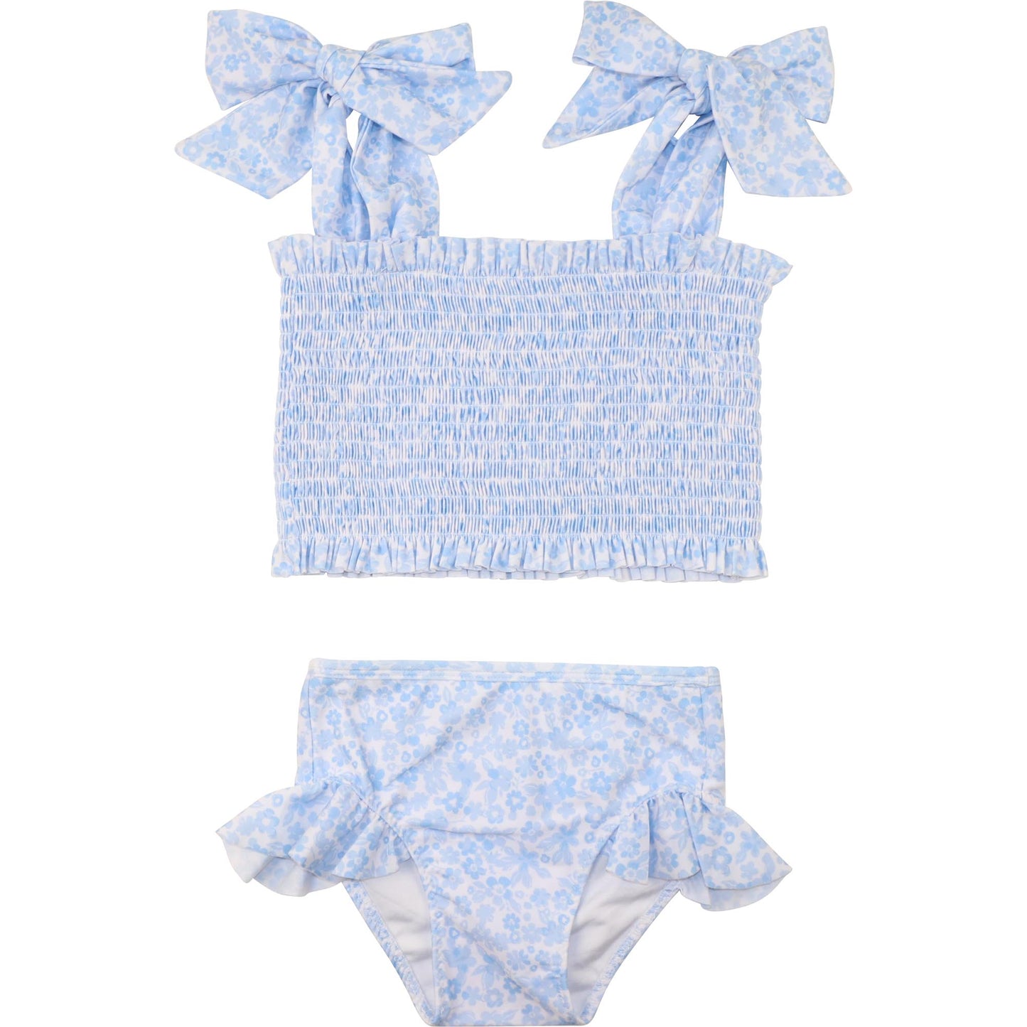 Blue Floral Smocked Lycra Bikini