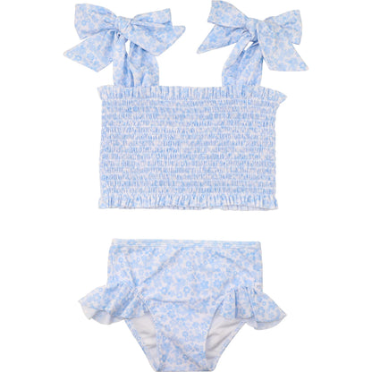 Blue Floral Smocked Lycra Bikini