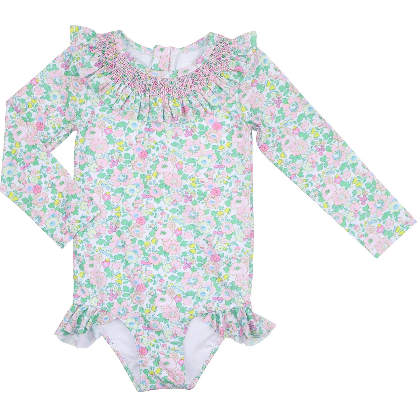 Floral Smocked Lycra Rashguard Swimsuit