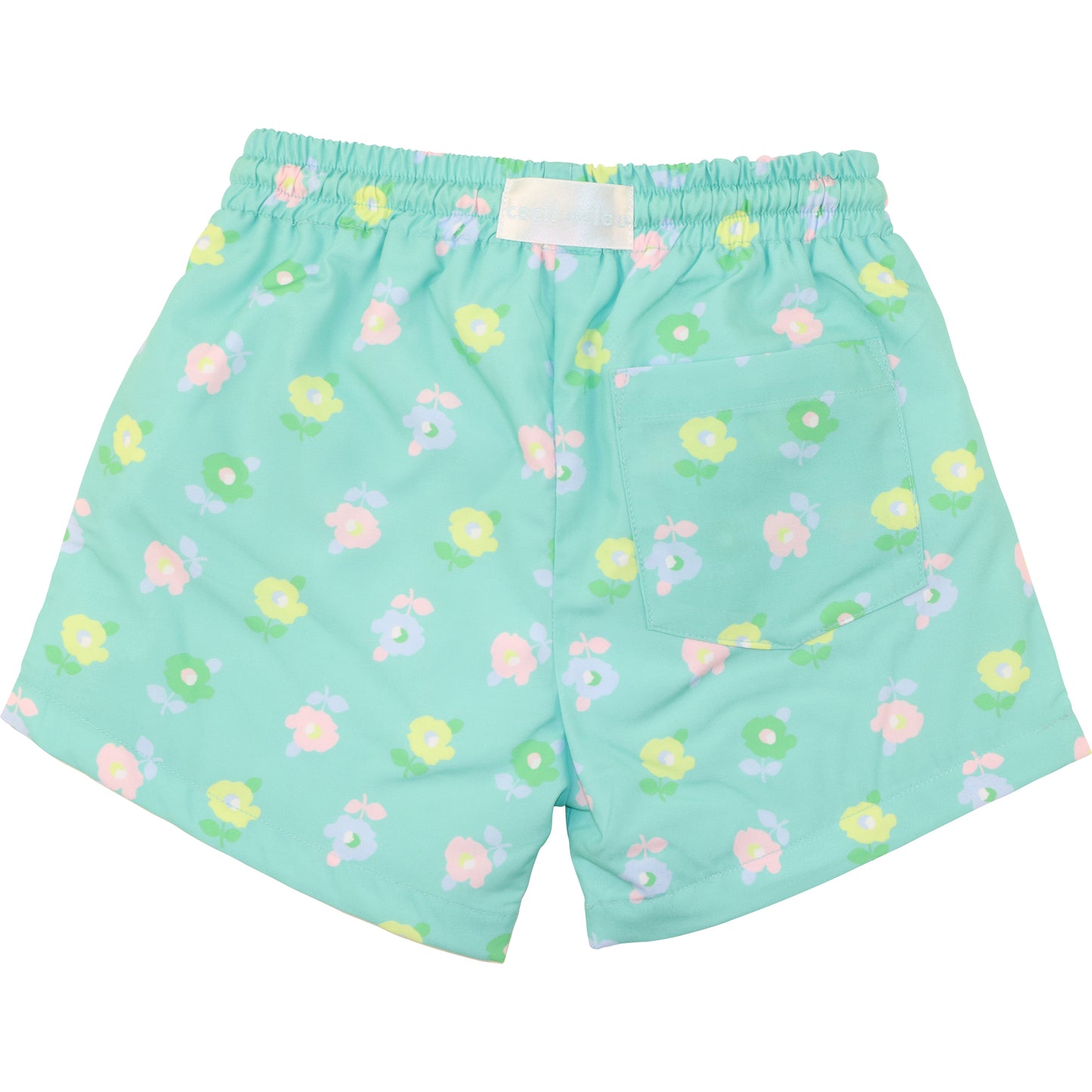 Green And Yellow Flower Print Swim Trunks