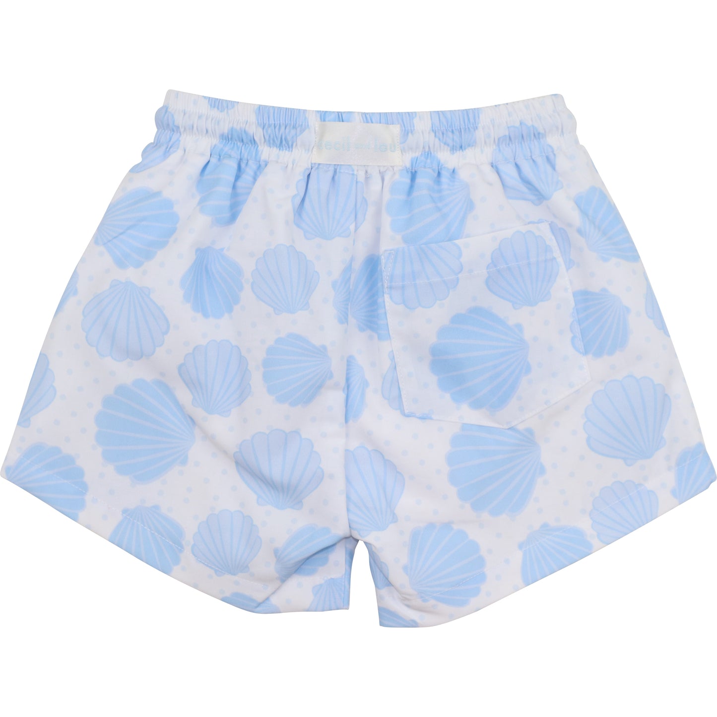 Blue And White Seashell Swim Trunks