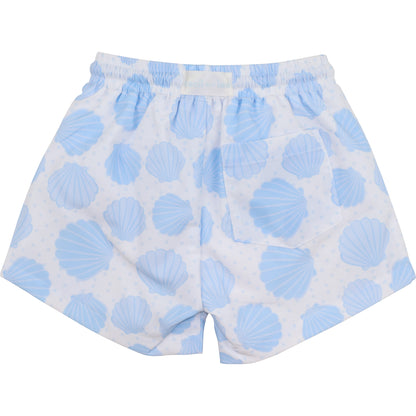 Blue And White Seashell Swim Trunks