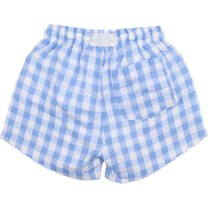 Blue Check Seersucker Swim Trunks