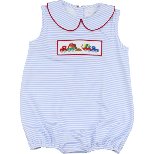 Blue Stripe Knit Smocked Diggers Bubble