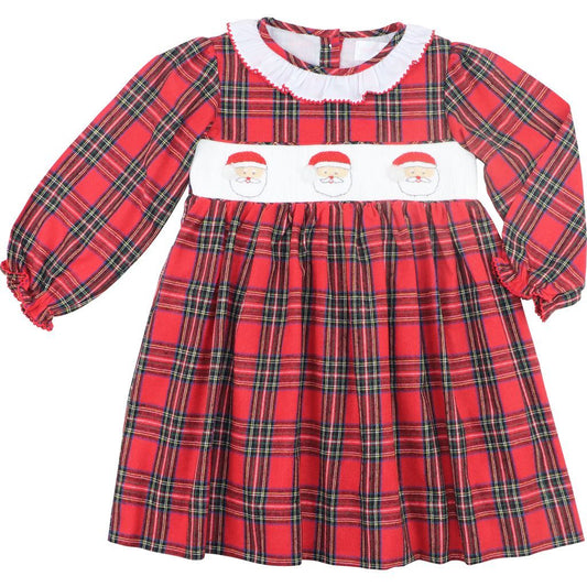 Red Plaid Flannel Smocked Santa Dress