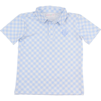 Blue Check Knit Polo Shirt