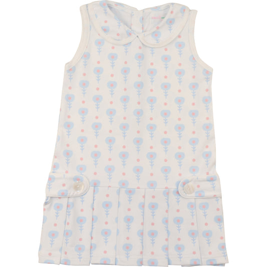 Blue And Pink Floral Lycra Tennis Dress